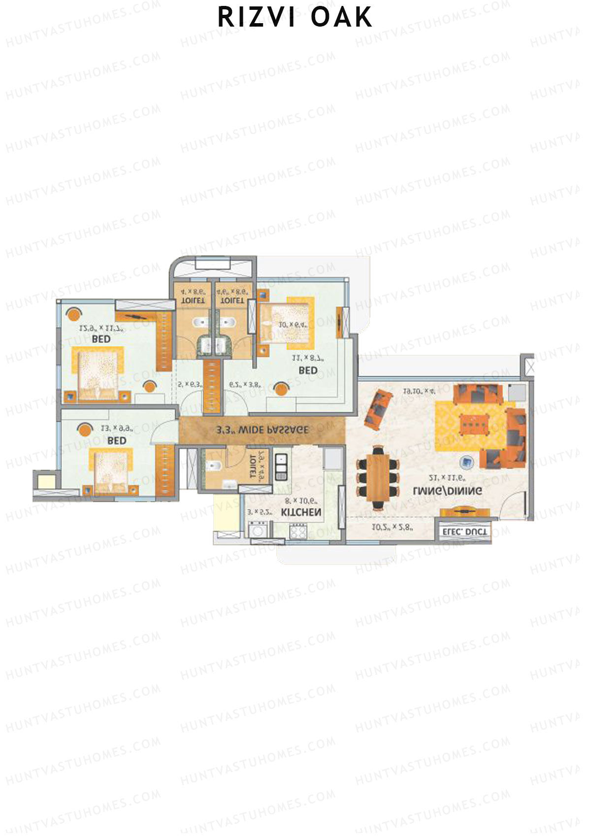 Rizvi Oak Wing B Unit 3 Floor Plan