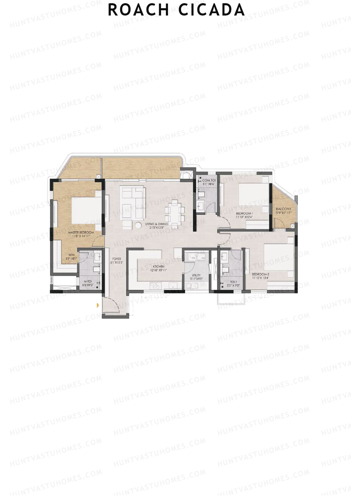 Roach Cicada, Tower A, Unit 2, 3BHK, Super Area 2219   sq ft 