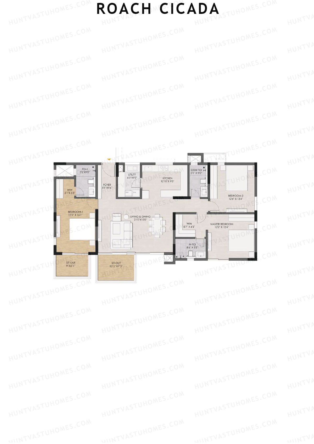 Roach Cicada, Tower A, Unit 3, 3BHK, Super Area 2179   sq ft 