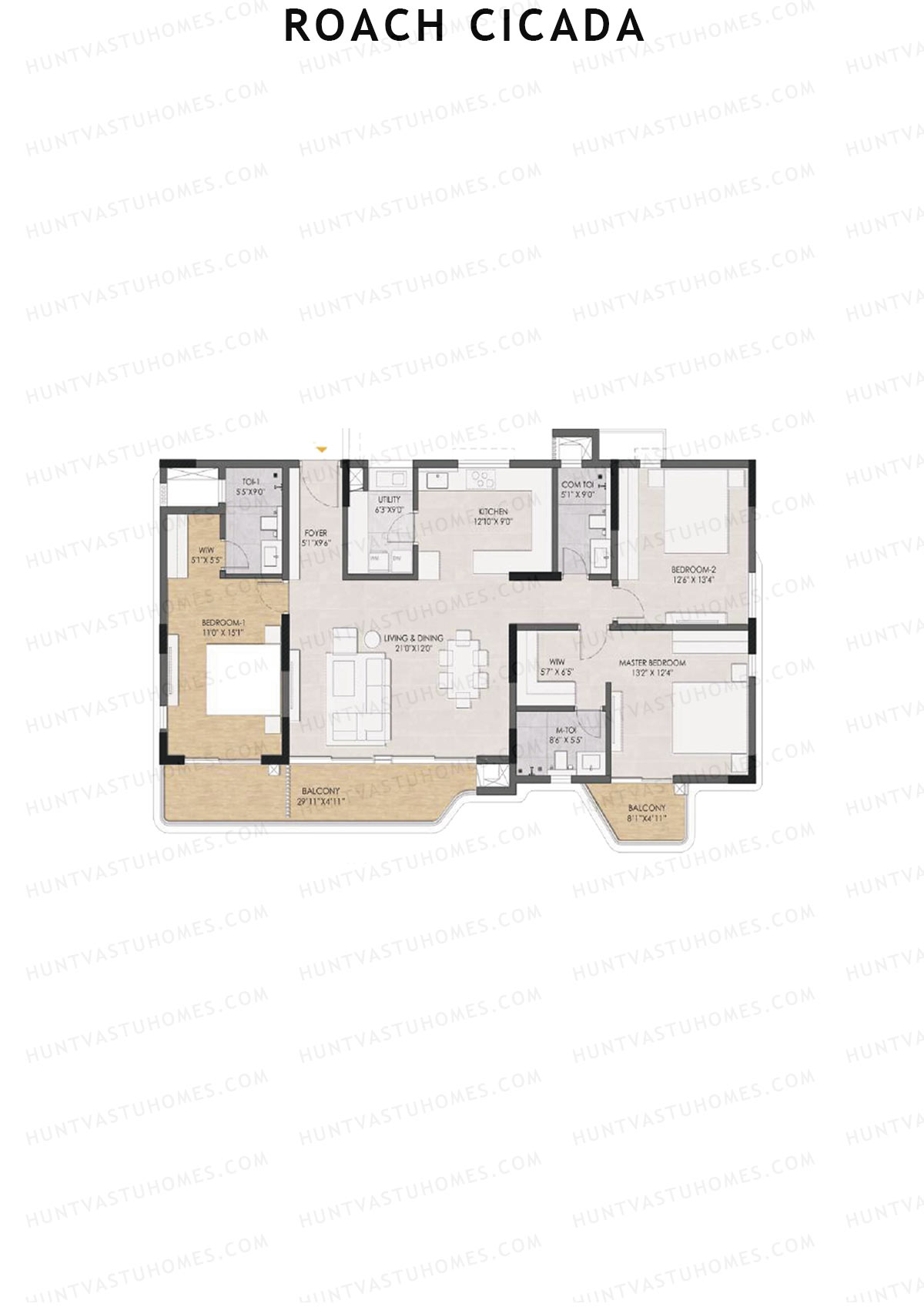 Roach Cicada, Tower A, Unit 3, 3BHK, Super Area 2230   sq ft 