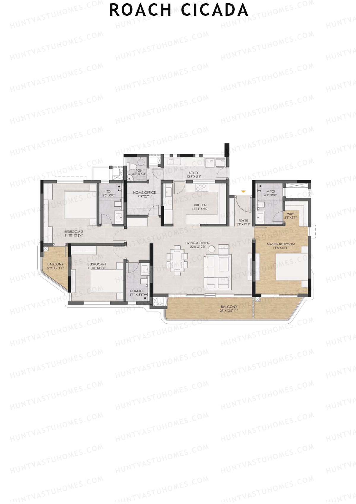 Roach Cicada, Tower A, Unit 4, 3BHK, Super Area 2388   sq ft 