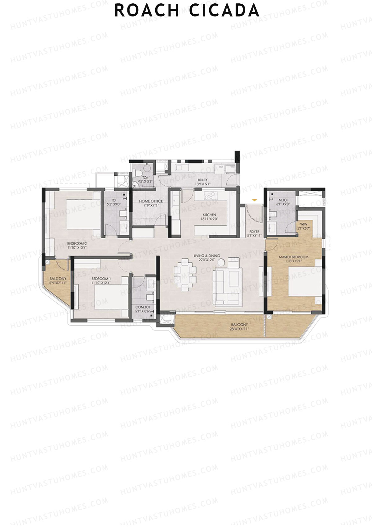 Roach Cicada, Tower A, Unit 4, 3BHK, Super Area 2397   sq ft 