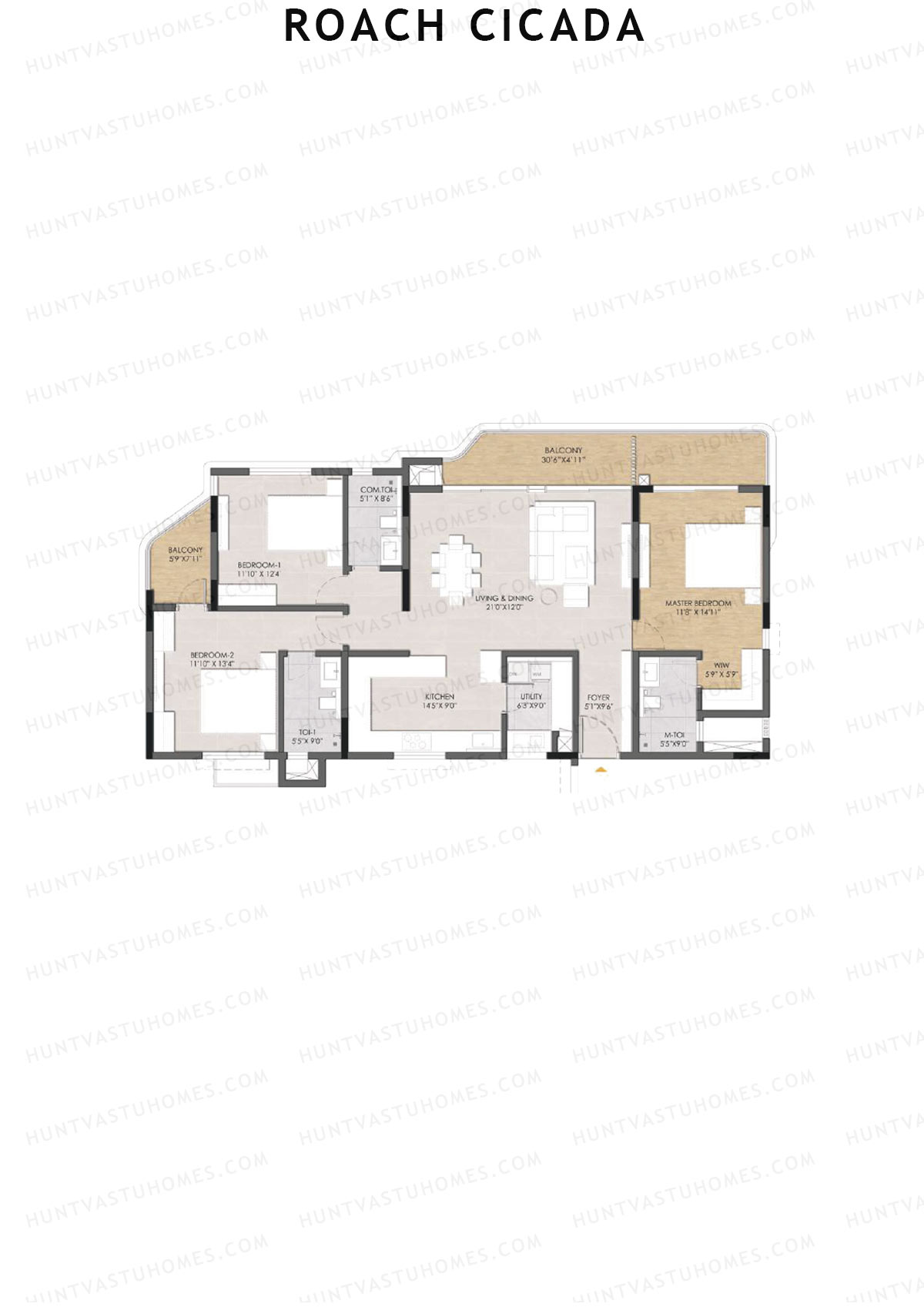 Roach Cicada, Tower B, Unit 1, 3BHK, Super Area 2203   sq ft 