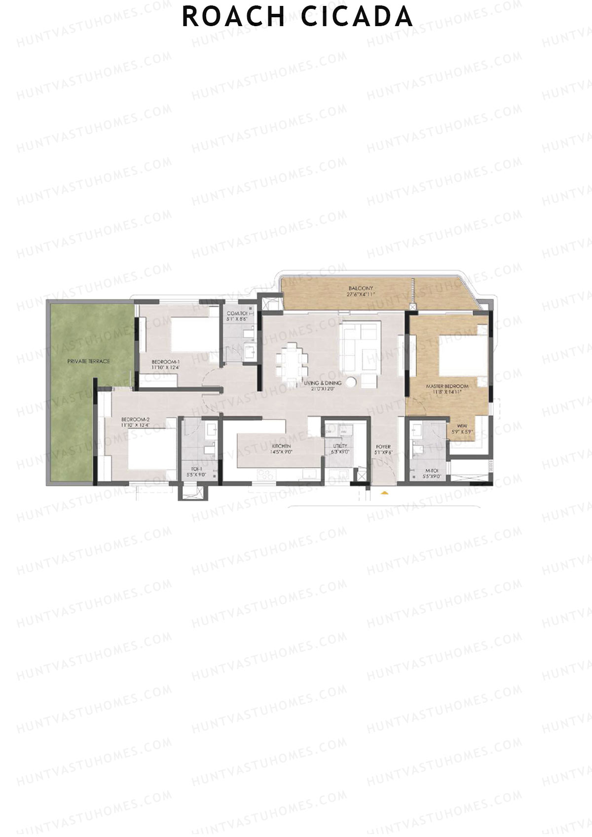 Roach Cicada, Tower B, Unit 1, 3BHK, Super Area 2255   sq ft 