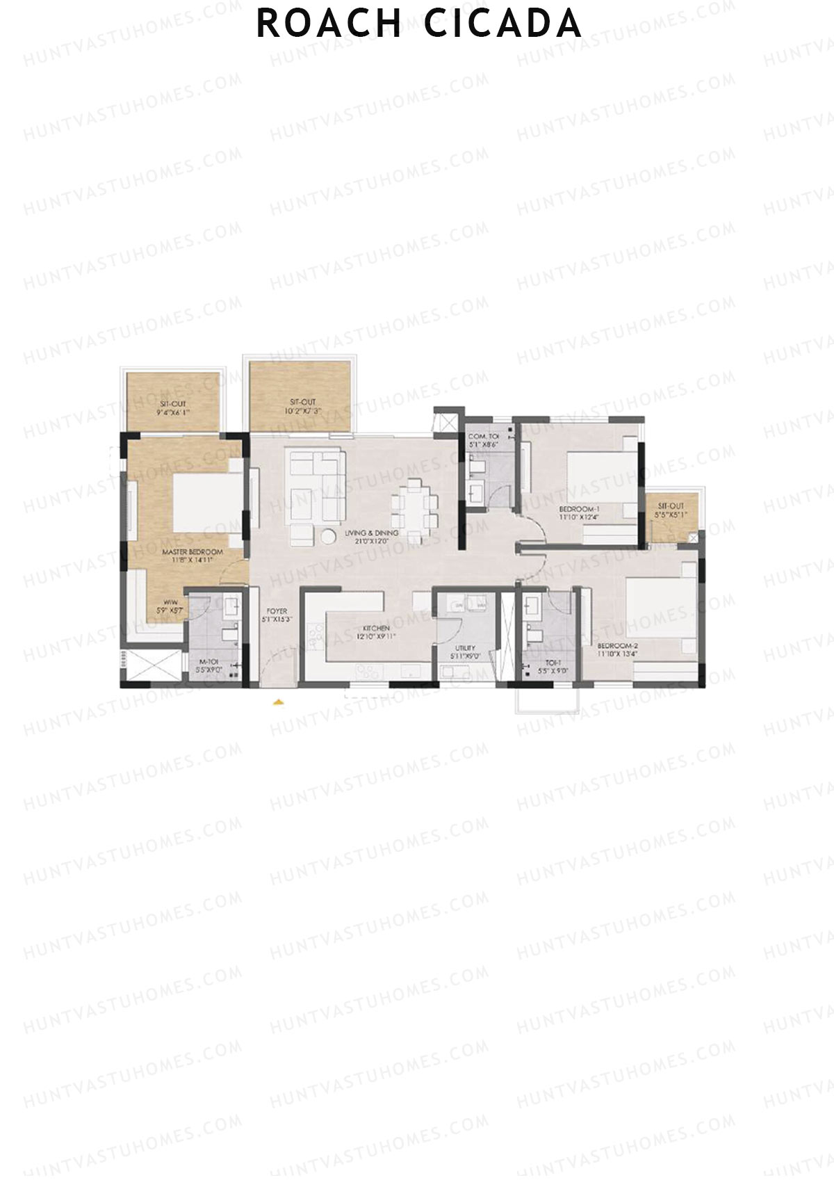 Roach Cicada, Tower B, Unit 2, 3BHK, Super Area 2172   sq ft 