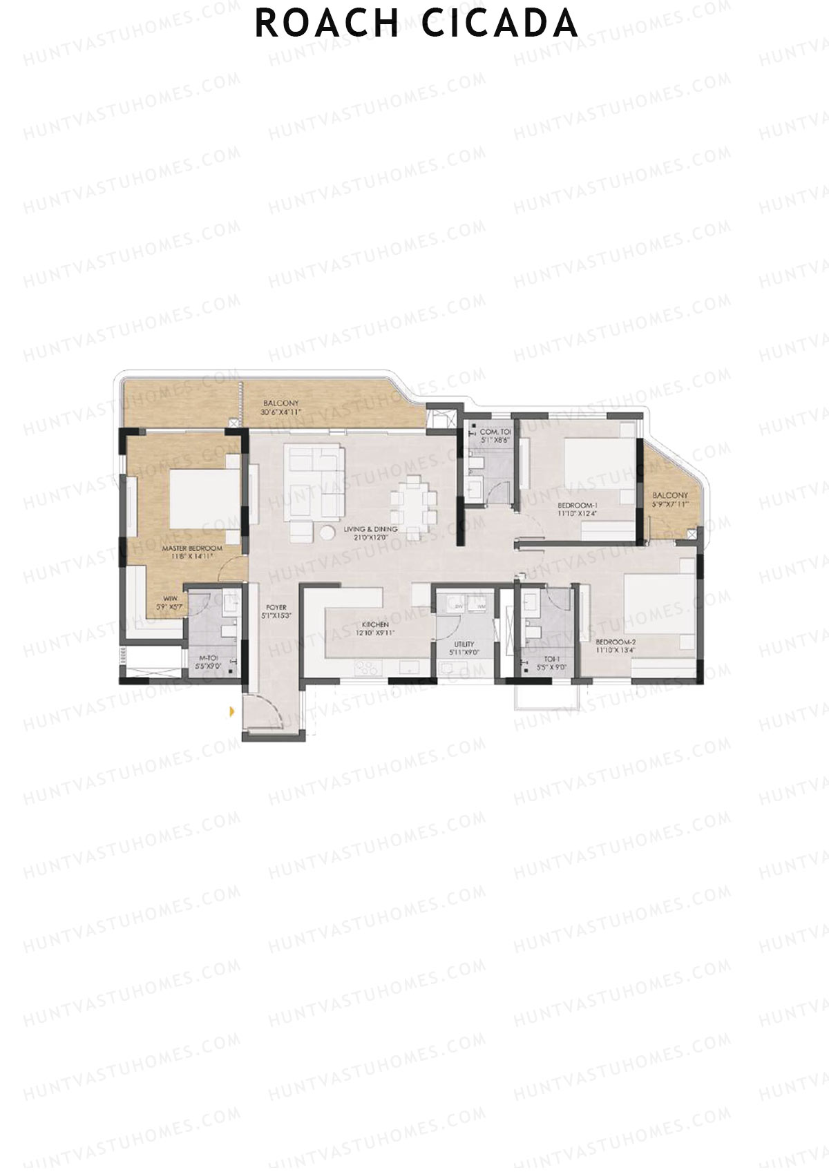 Roach Cicada, Tower B, Unit 2, 3BHK, Super Area 2229   sq ft 