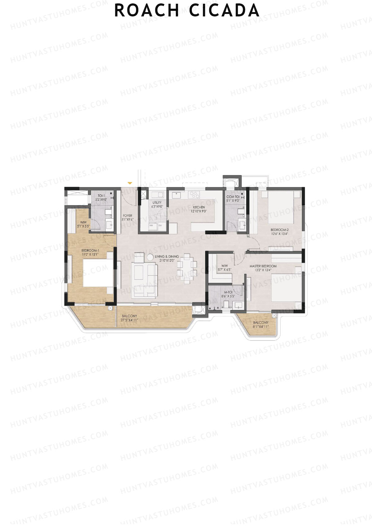 Roach Cicada, Tower B, Unit 3, 3BHK, Super Area 2219   sq ft 