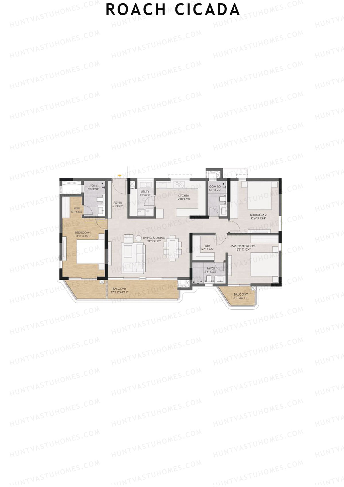 Roach Cicada, Tower B, Unit 3, 3BHK, Super Area 2222   sq ft 