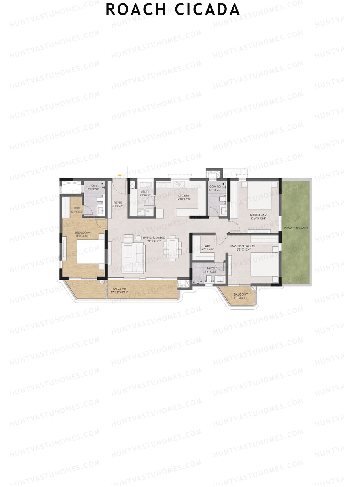 Roach Cicada, Tower B, Unit 3, 3BHK, Super Area 2285   sq ft 