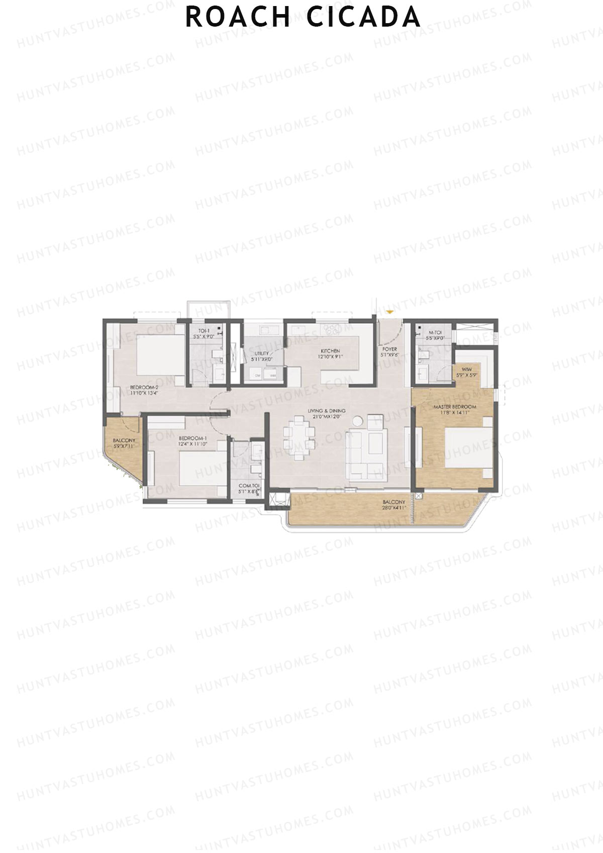 Roach Cicada, Tower B, Unit 4, 3BHK, Super Area 2164   sq ft 