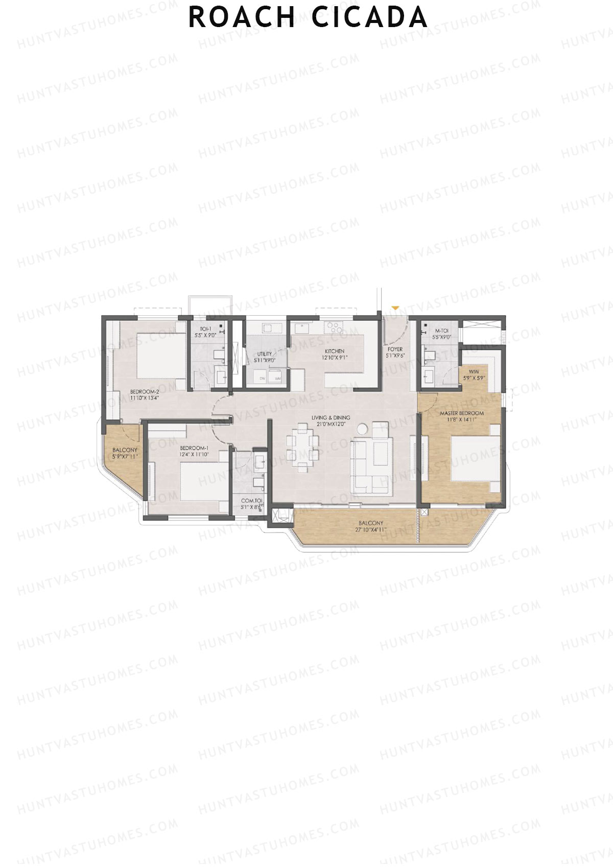 Roach Cicada, Tower B, Unit 4, 3BHK, Super Area 2167   sq ft 