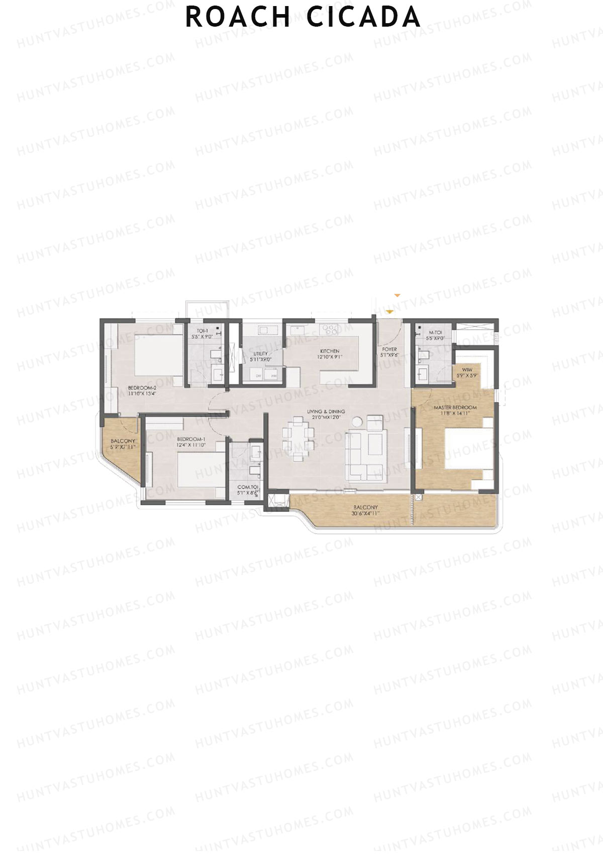 Roach Cicada, Tower B, Unit 4, 3BHK, Super Area 2179   sq ft 