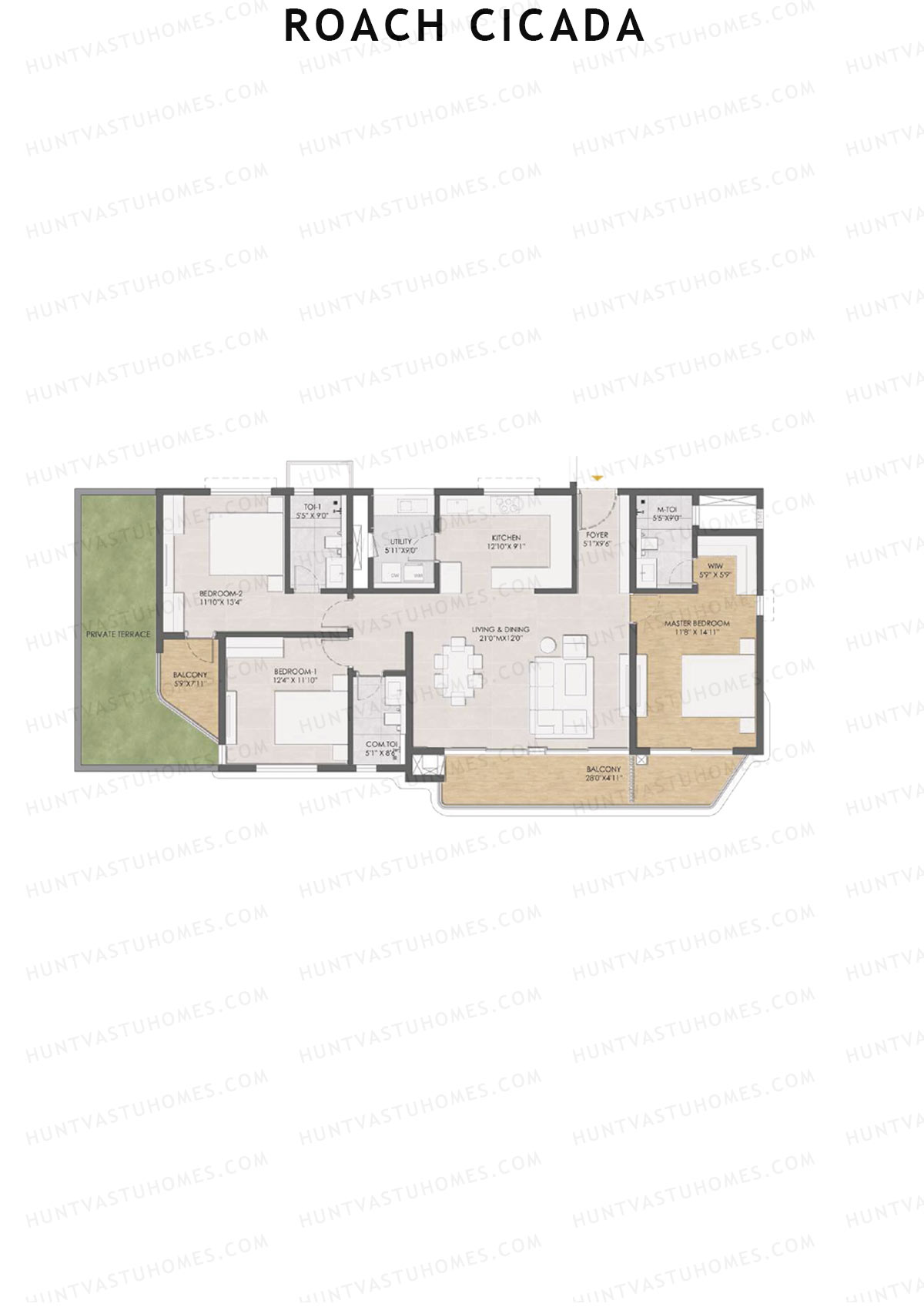 Roach Cicada, Tower B, Unit 4, 3BHK, Super Area 2235   sq ft 