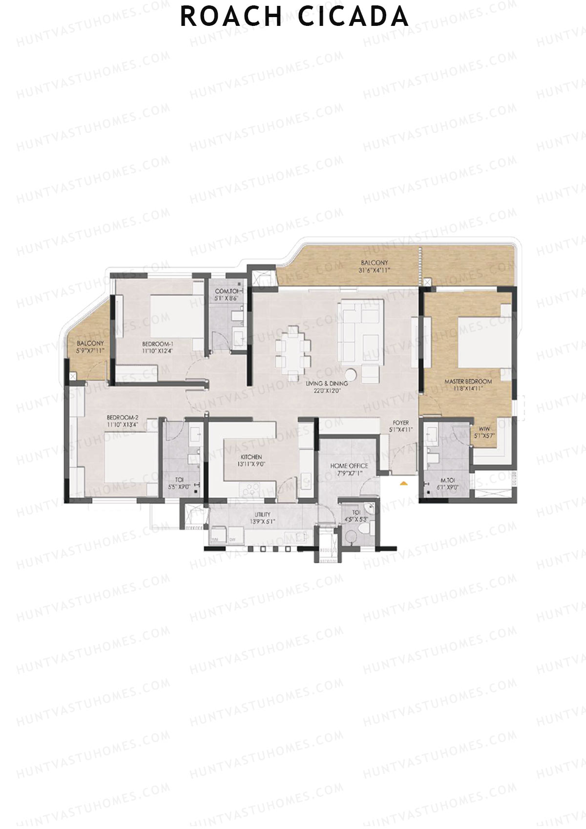 Roach Cicada, Tower C, Unit 1, 3BHK, Super Area 2398   sq ft 