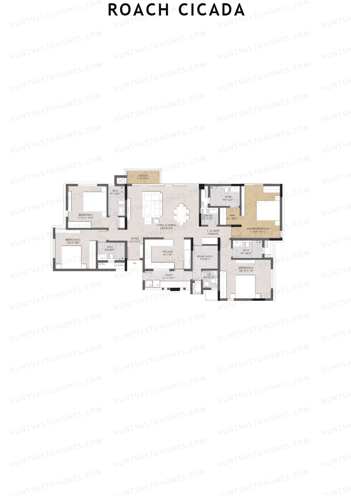 Roach Cicada, Tower C, Unit 2, 4BHK, Super Area 2730   sq ft 