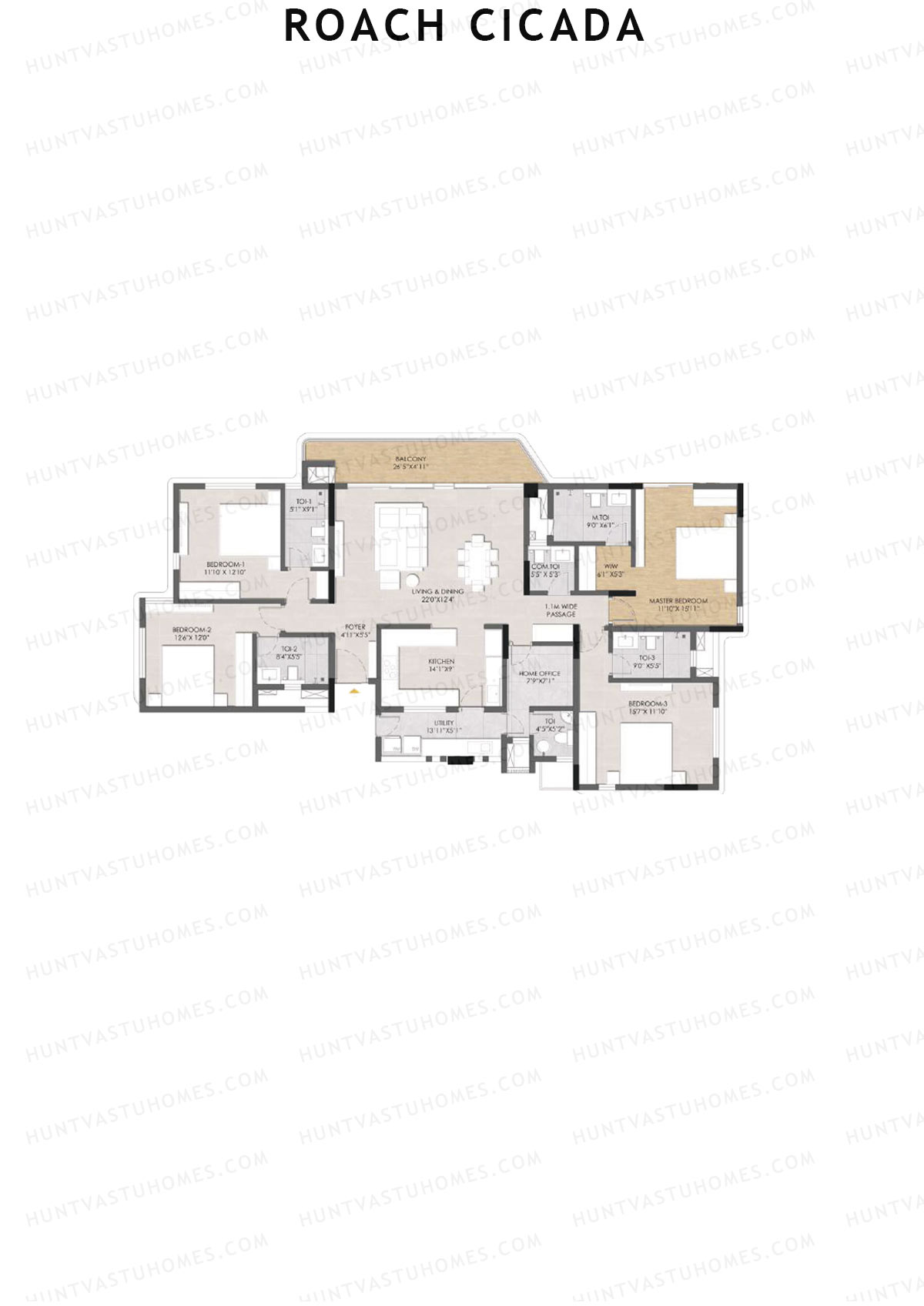 Roach Cicada, Tower C, Unit 2, 4BHK, Super Area 2889   sq ft 