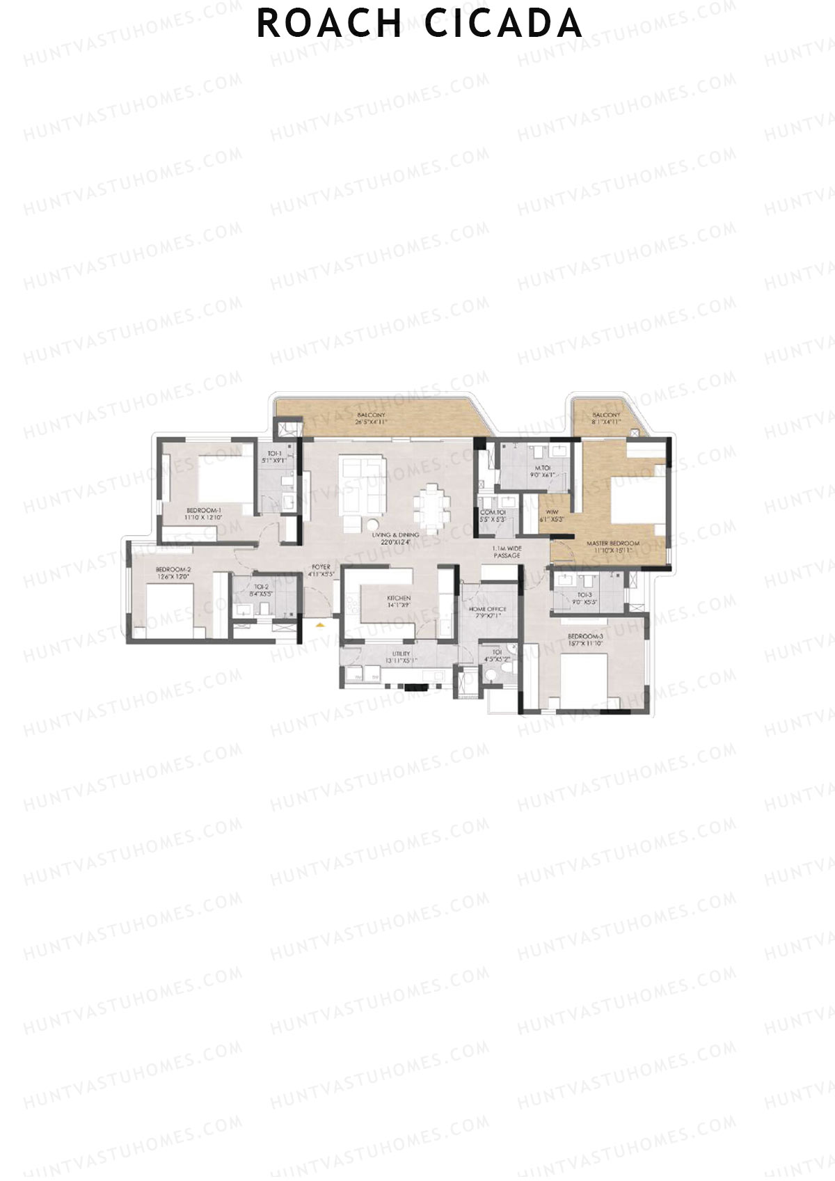 Roach Cicada, Tower C, Unit 2, 4BHK, Super Area 2897   sq ft 