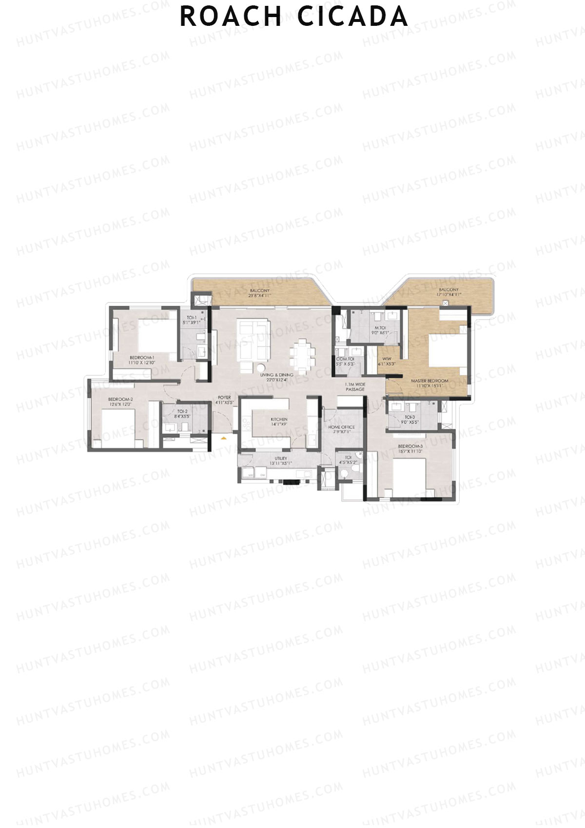 Roach Cicada, Tower C, Unit 2, 4BHK, Super Area 2954   sq ft 