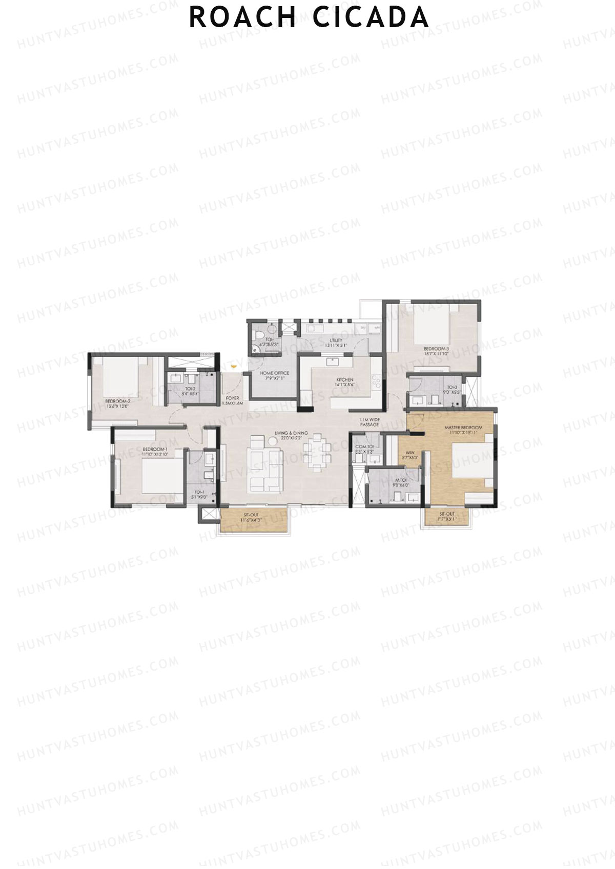 Roach Cicada, Tower C, Unit 3, 4BHK, Super Area 2784   sq ft 