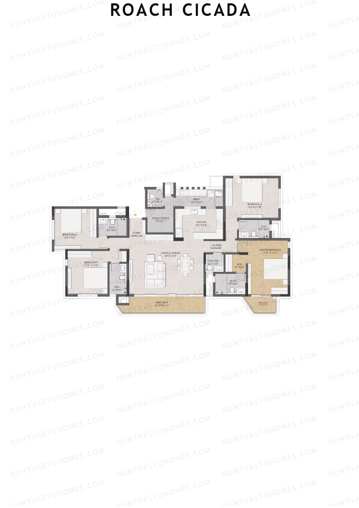 Roach Cicada, Tower C, Unit 3, 4BHK, Super Area 2890   sq ft 