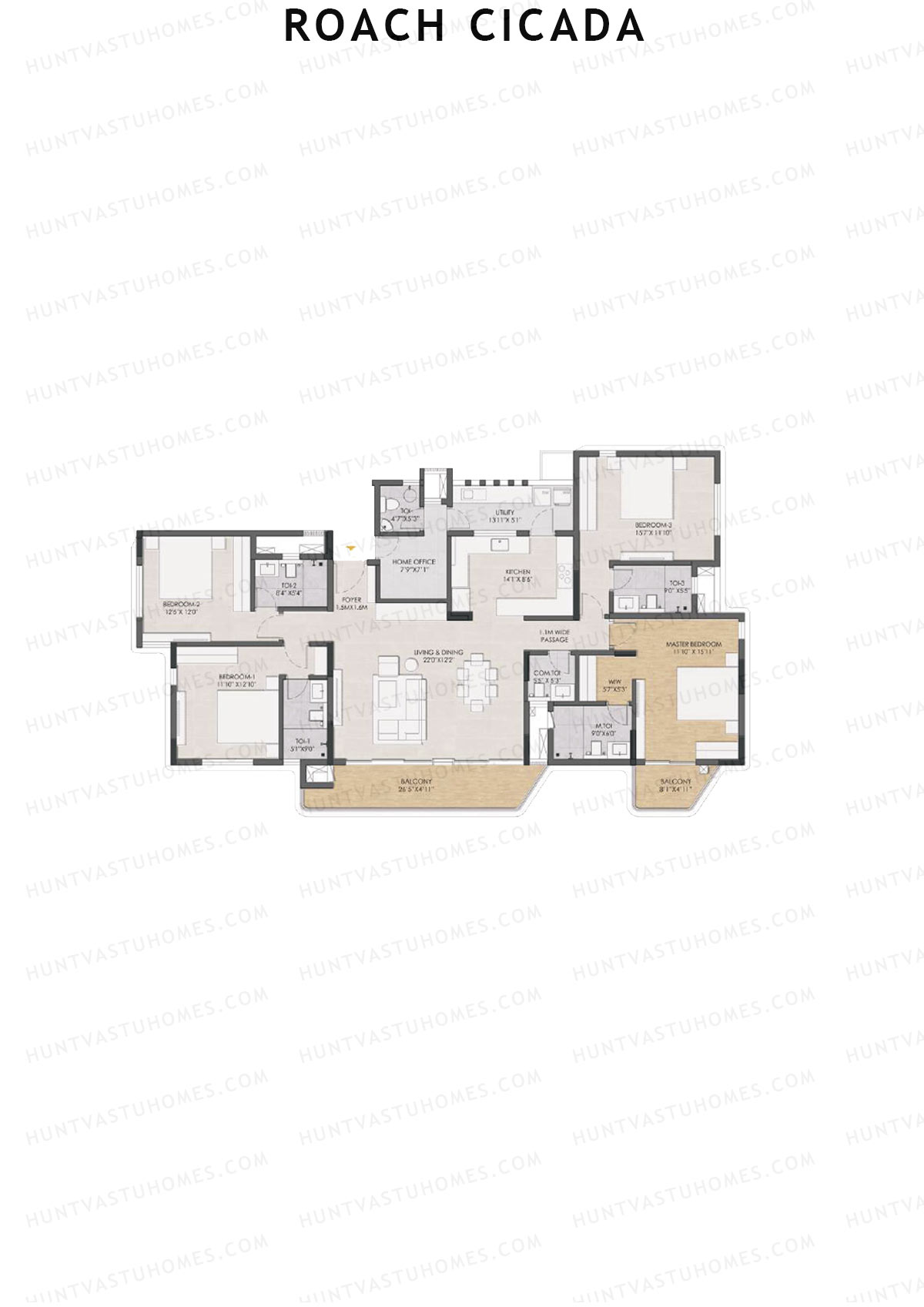 Roach Cicada, Tower C, Unit 3, 4BHK, Super Area 2897   sq ft 