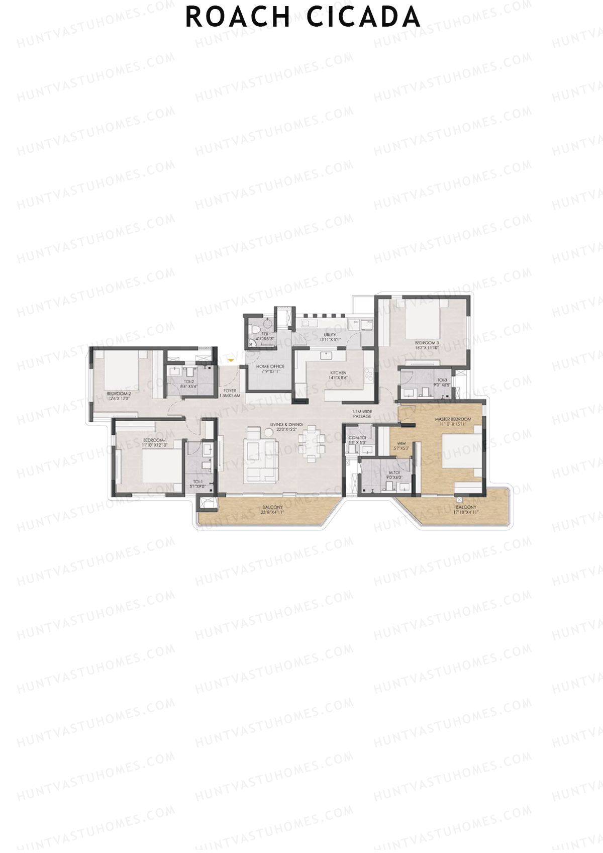 Roach Cicada, Tower C, Unit 3, 4BHK, Super Area 2954   sq ft 