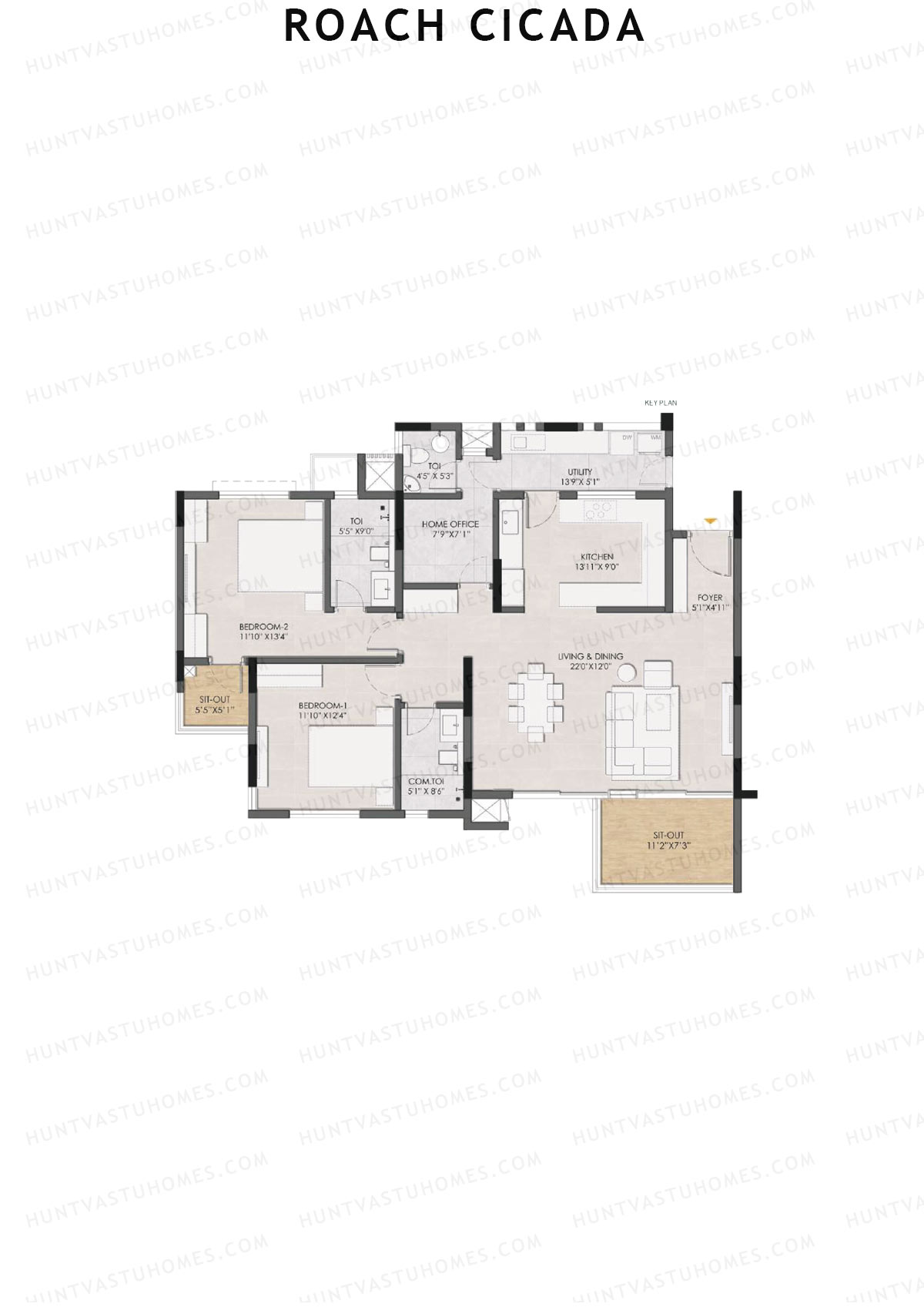 Roach Cicada, Tower C, Unit 4, 2BHK, Super Area 1896   sq ft 