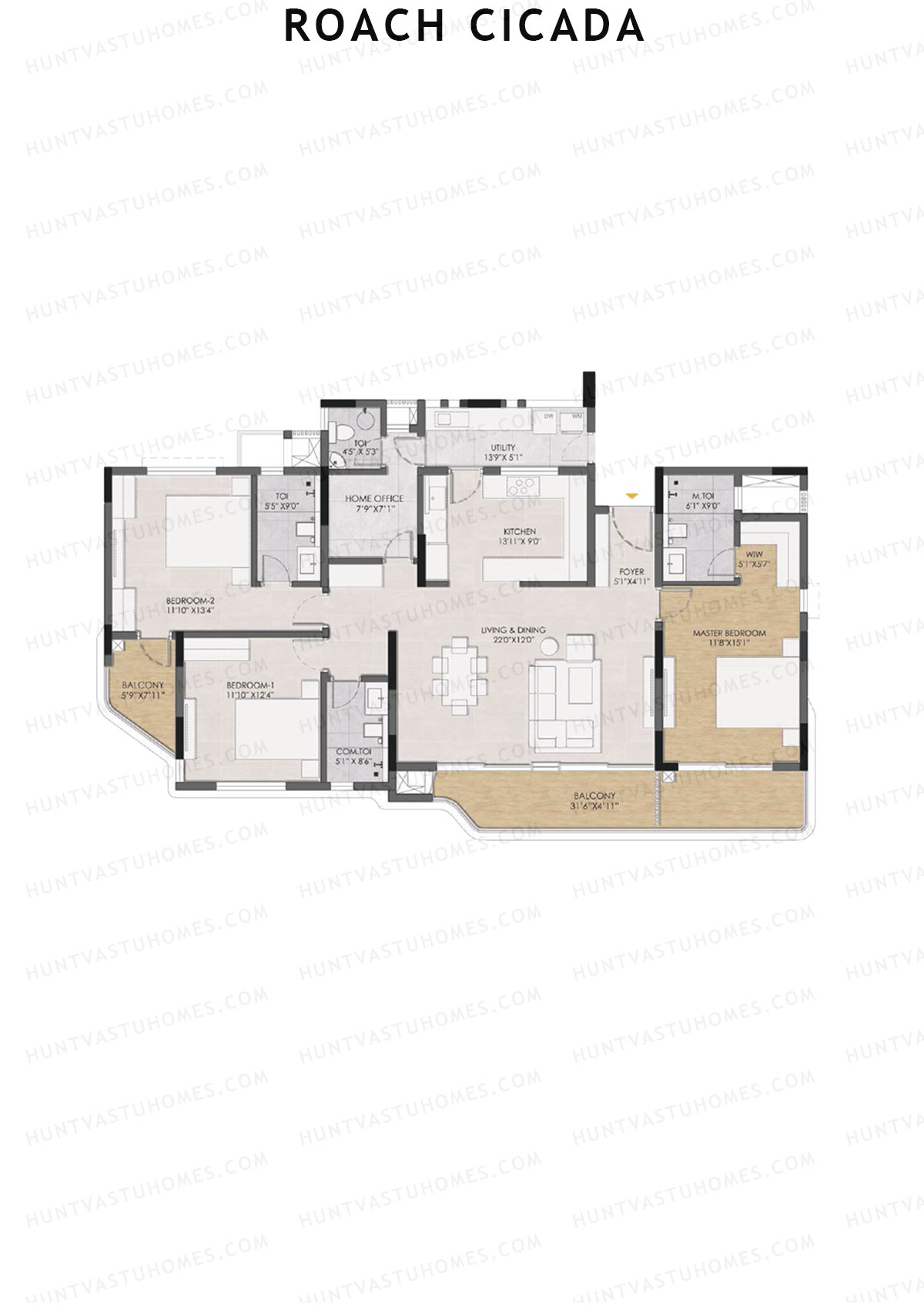Roach Cicada, Tower C, Unit 4, 3BHK, Super Area 2396   sq ft 