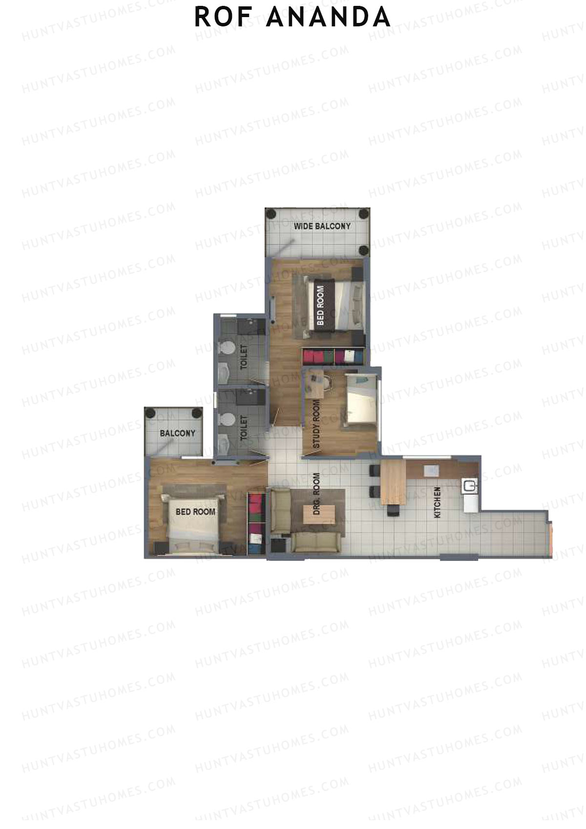 ROF Ananda Tower B Unit 7 (Type D) Floor Plan