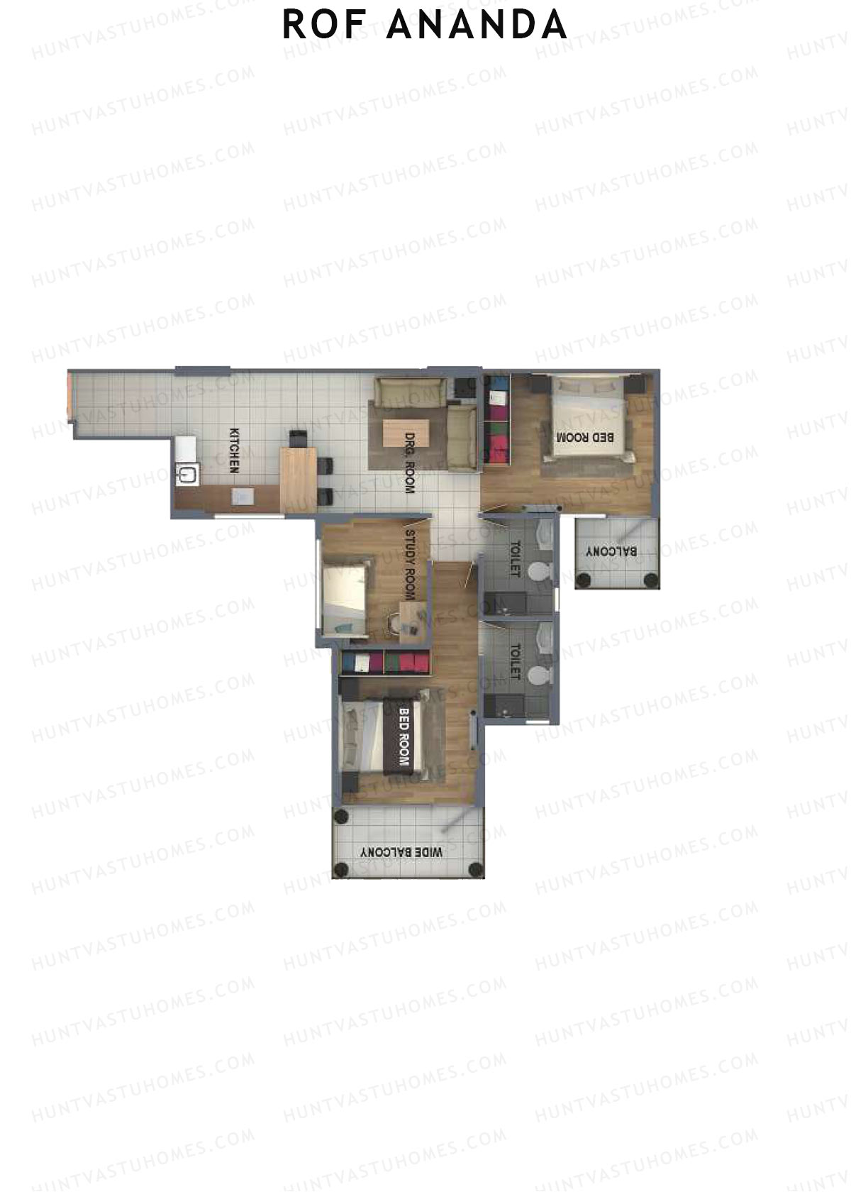 ROF Ananda Tower D Unit 3 (Type D) Floor Plan
