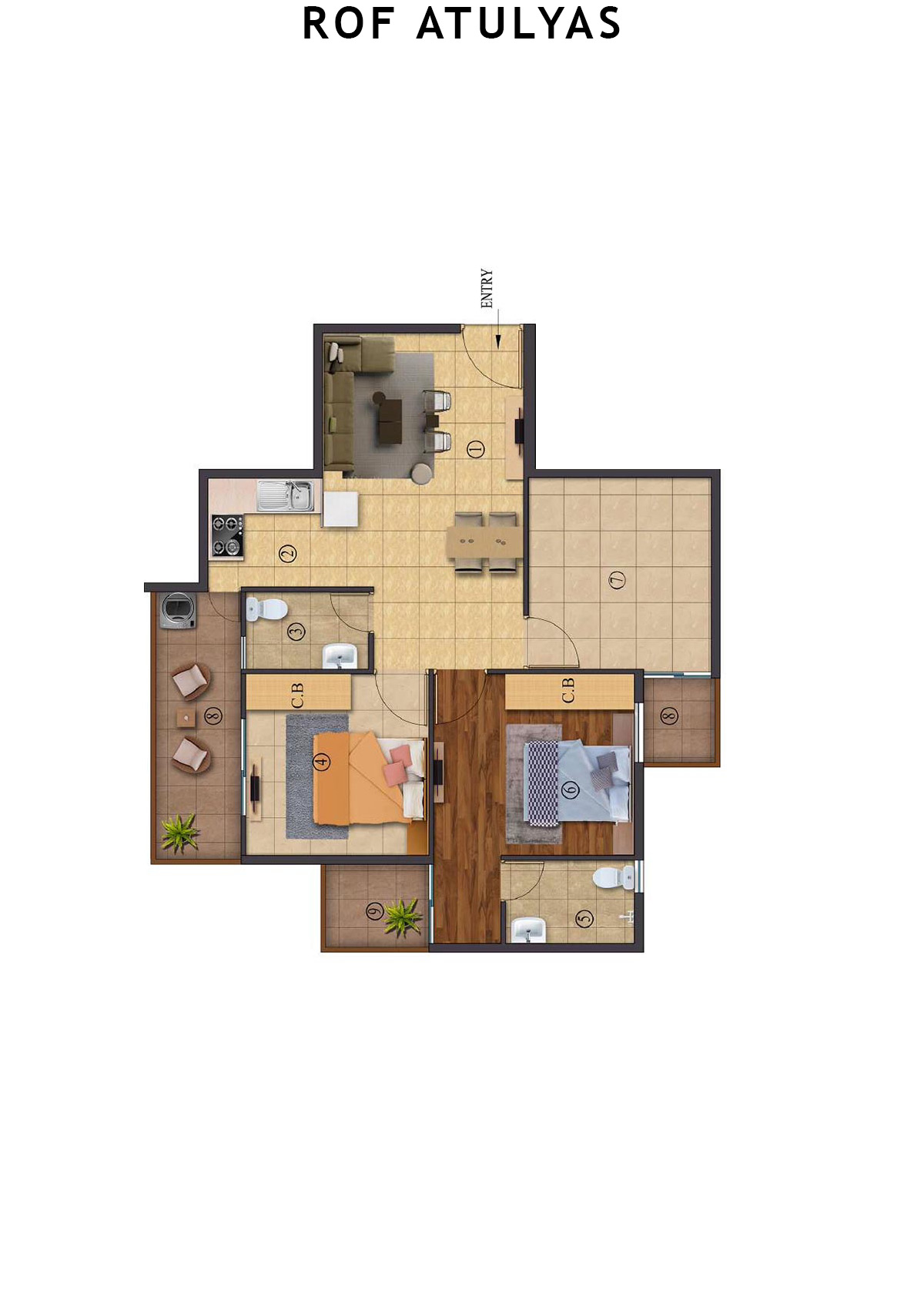 Rof Atulyas Tower 1 Unit 8 (Type 3) Floor Plan