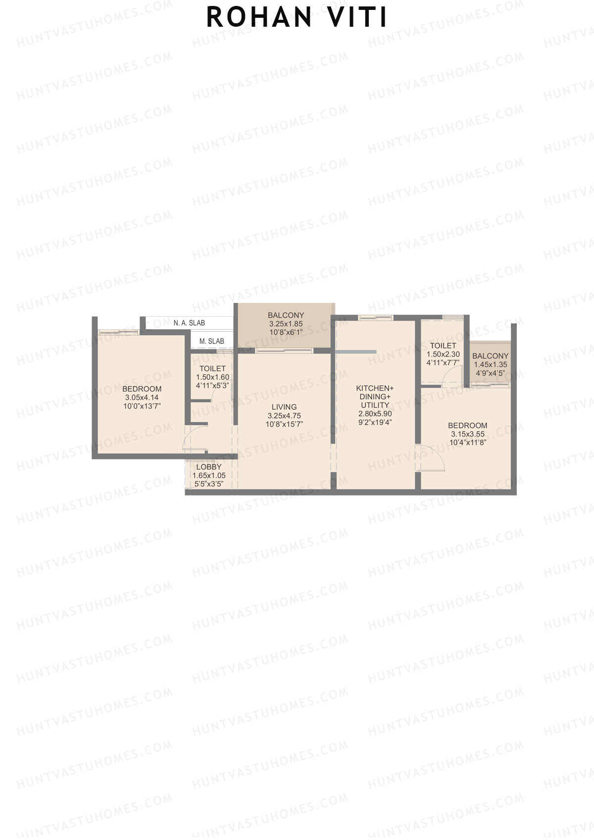 Rohan VITI, Wing A, Unit 1, 2BHK, Carpet Area 768   sq ft 