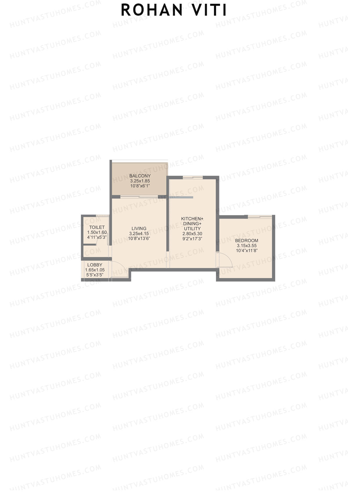 Rohan VITI, Wing A, Unit 1, 1BHK, Carpet Area 625   sq ft 