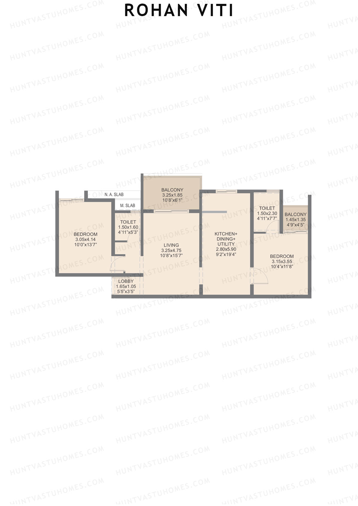 Rohan VITI, Wing A, Unit 1, 2BHK, Carpet Area 768   sq ft 