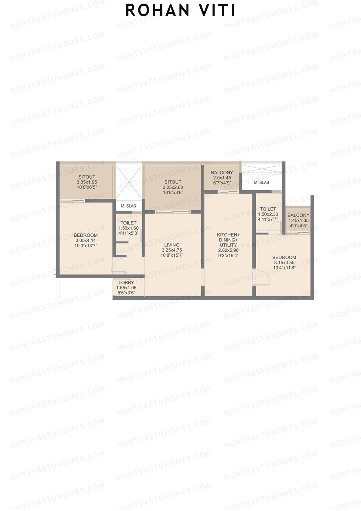 Rohan VITI, Wing A, Unit 1, 2BHK, Carpet Area 779   sq ft 