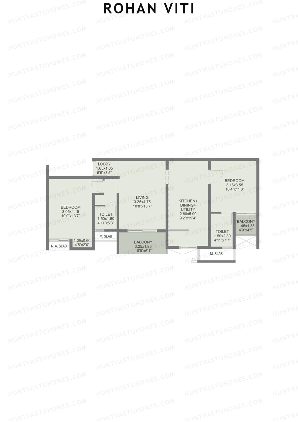 Rohan VITI, Wing A, Unit 2, 2BHK, Carpet Area 777   sq ft 
