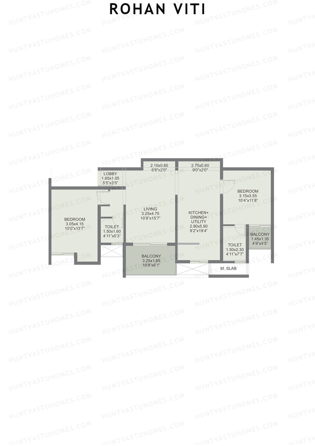 Rohan VITI, Wing A, Unit 2, 2BHK, Carpet Area 777   sq ft 