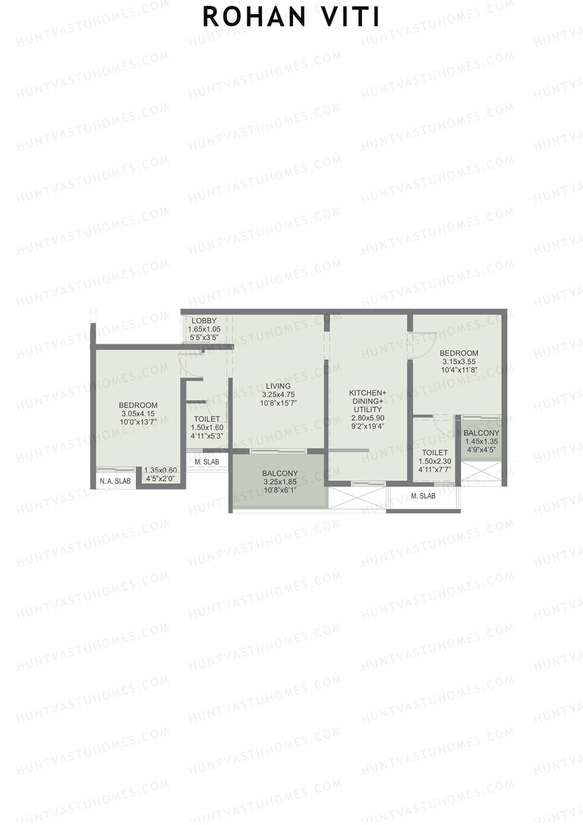 Rohan VITI, Wing A, Unit 2, 2BHK, Carpet Area 777   sq ft 