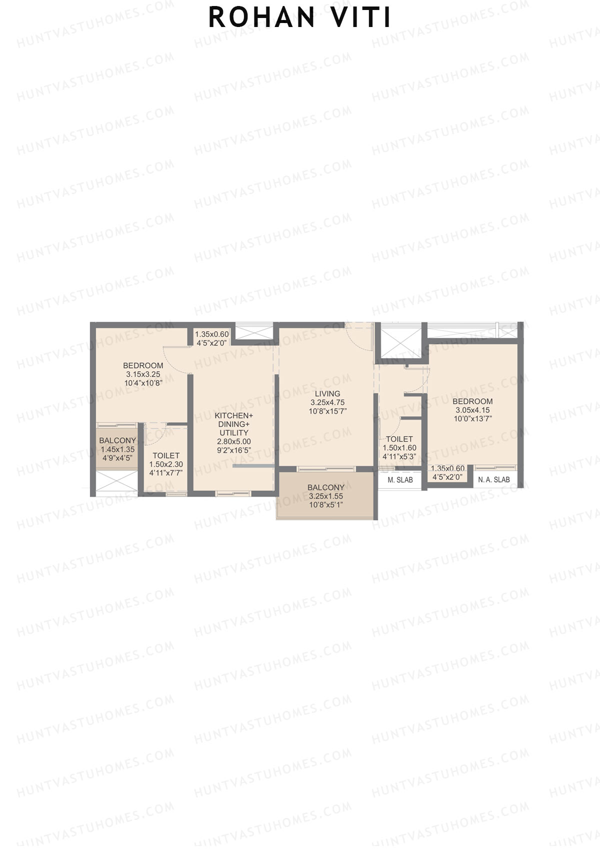 Rohan VITI, Wing A, Unit 3, 2BHK, Carpet Area 724   sq ft 