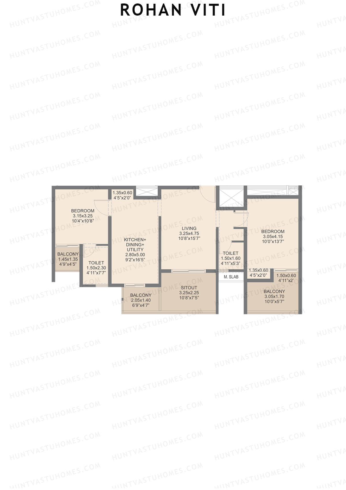 Rohan VITI, Wing A, Unit 3, 2BHK, Carpet Area 737   sq ft 