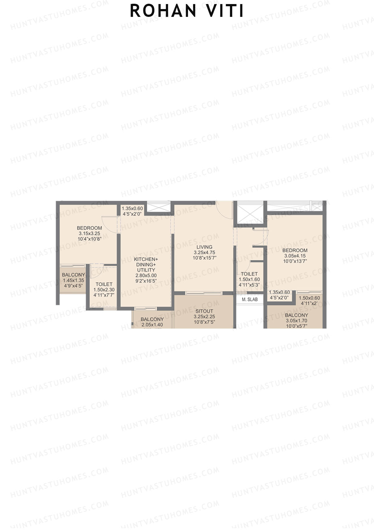 Rohan VITI, Wing A, Unit 3, 2BHK, Carpet Area 746   sq ft 
