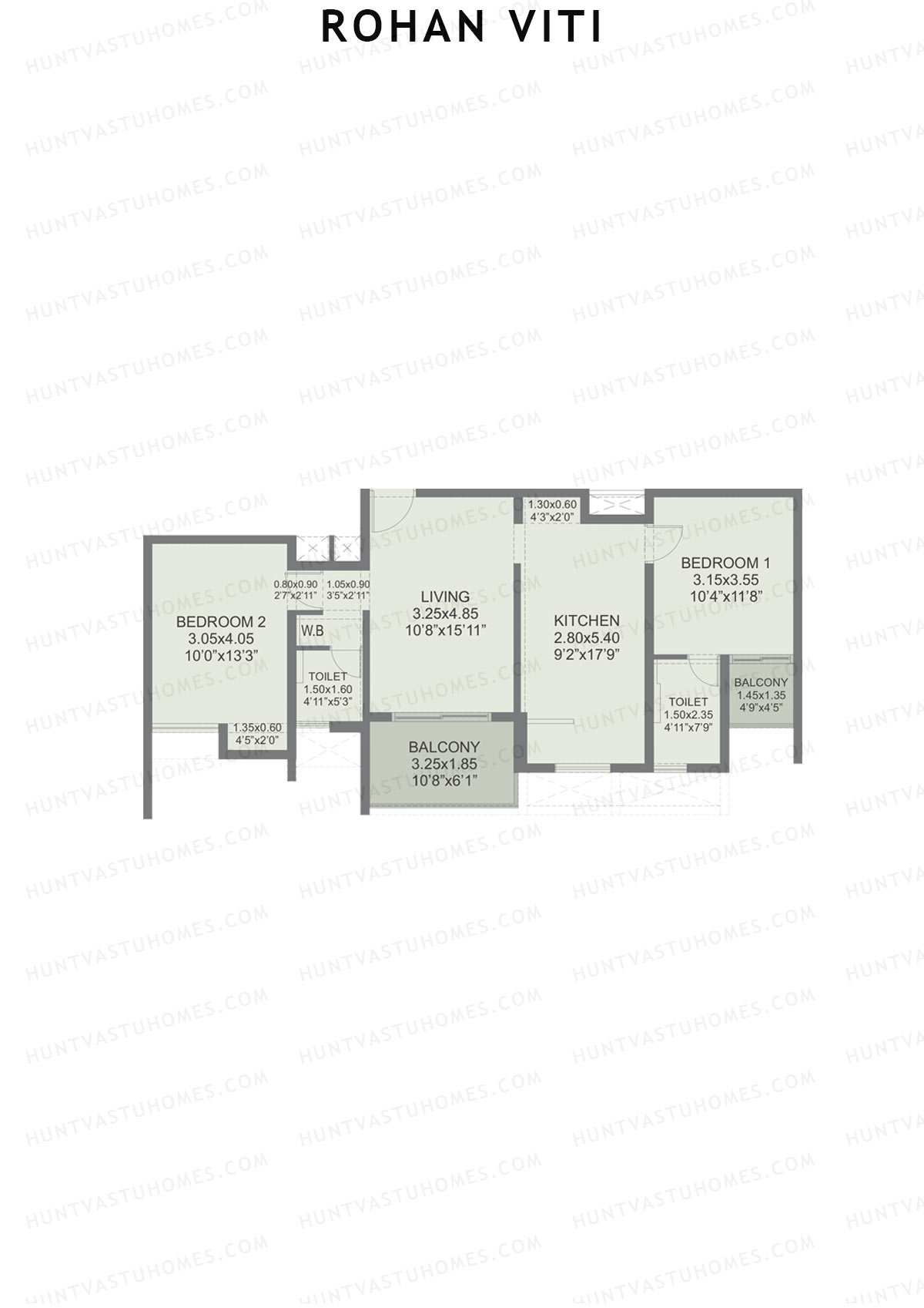 Rohan VITI, Wing B, Unit 2, 2BHK, Carpet Area 867   sq ft 