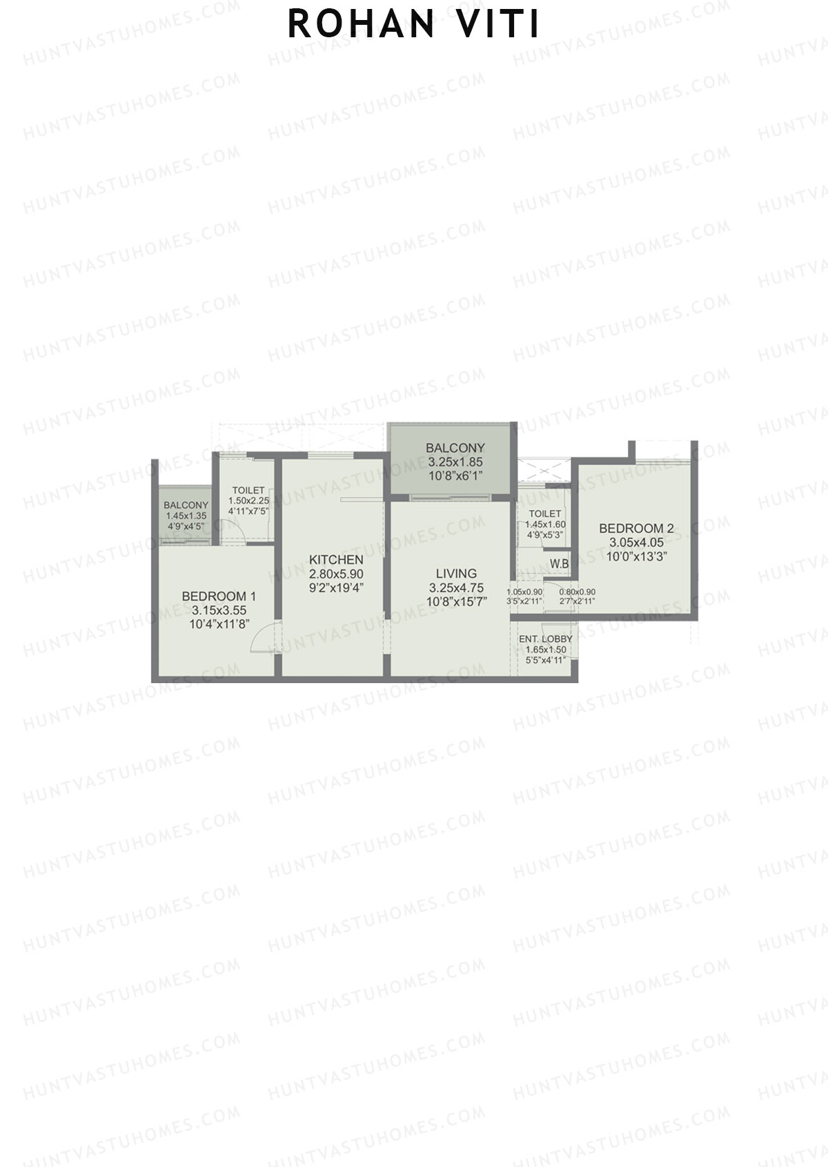 Rohan VITI, Wing B, Unit 4, 2BHK, Carpet Area 856   sq ft 