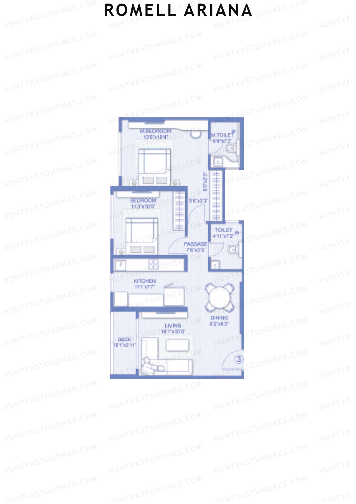 Romell Ariana Wing A Unit 3 (Type 5A) Floor Plan