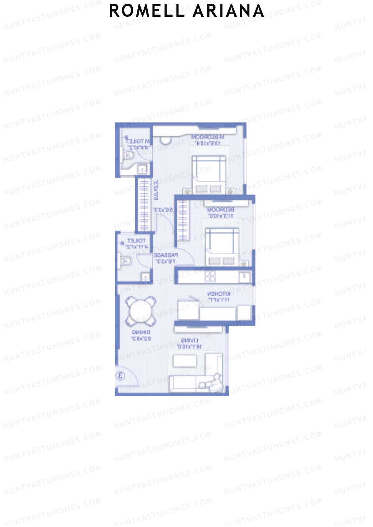 Romell Ariana Wing B Unit 3 (Type 1) Floor Plan