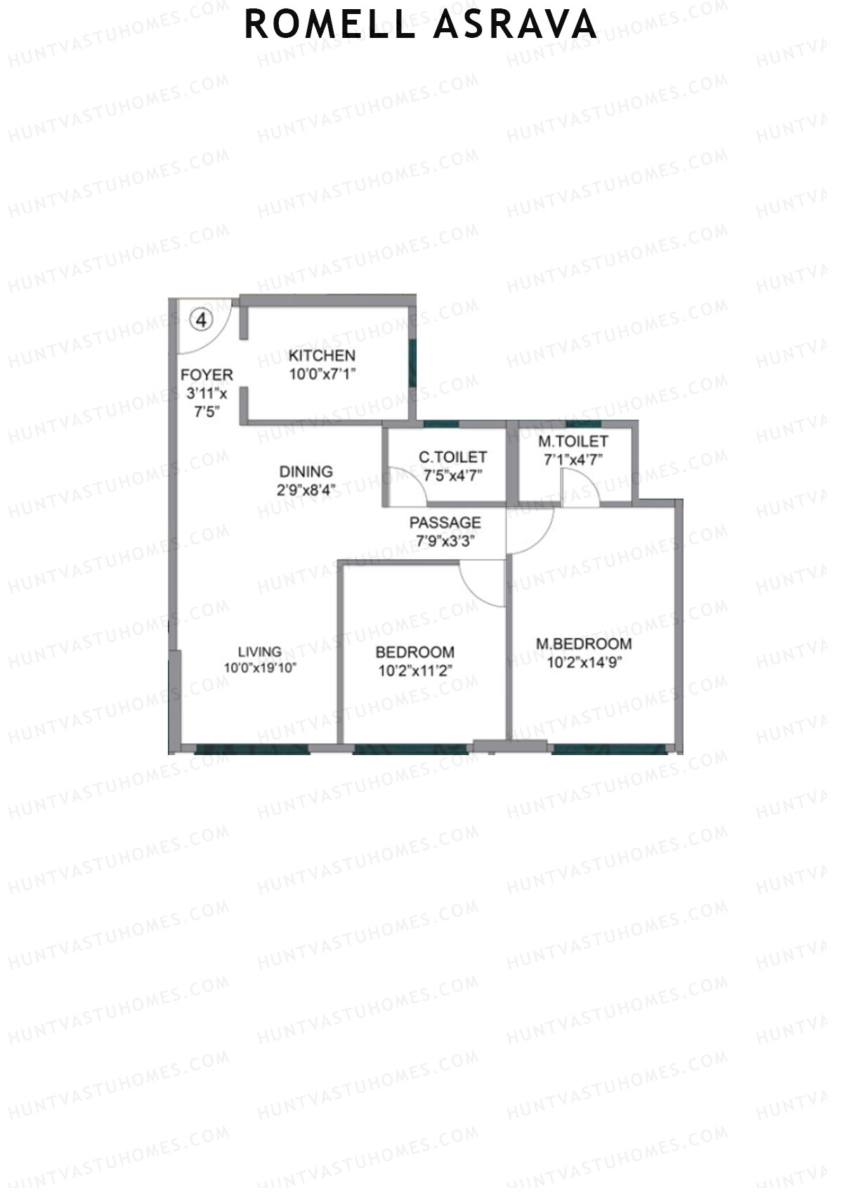 Romell Asrava, Wing A, Unit 4, 2BHK, Carpet Area 701   sq ft 