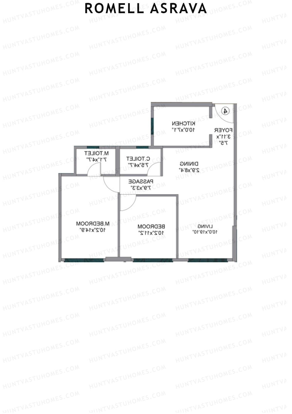 Romell Asrava, Wing B, Unit 4, 2BHK, Carpet Area 701   sq ft 