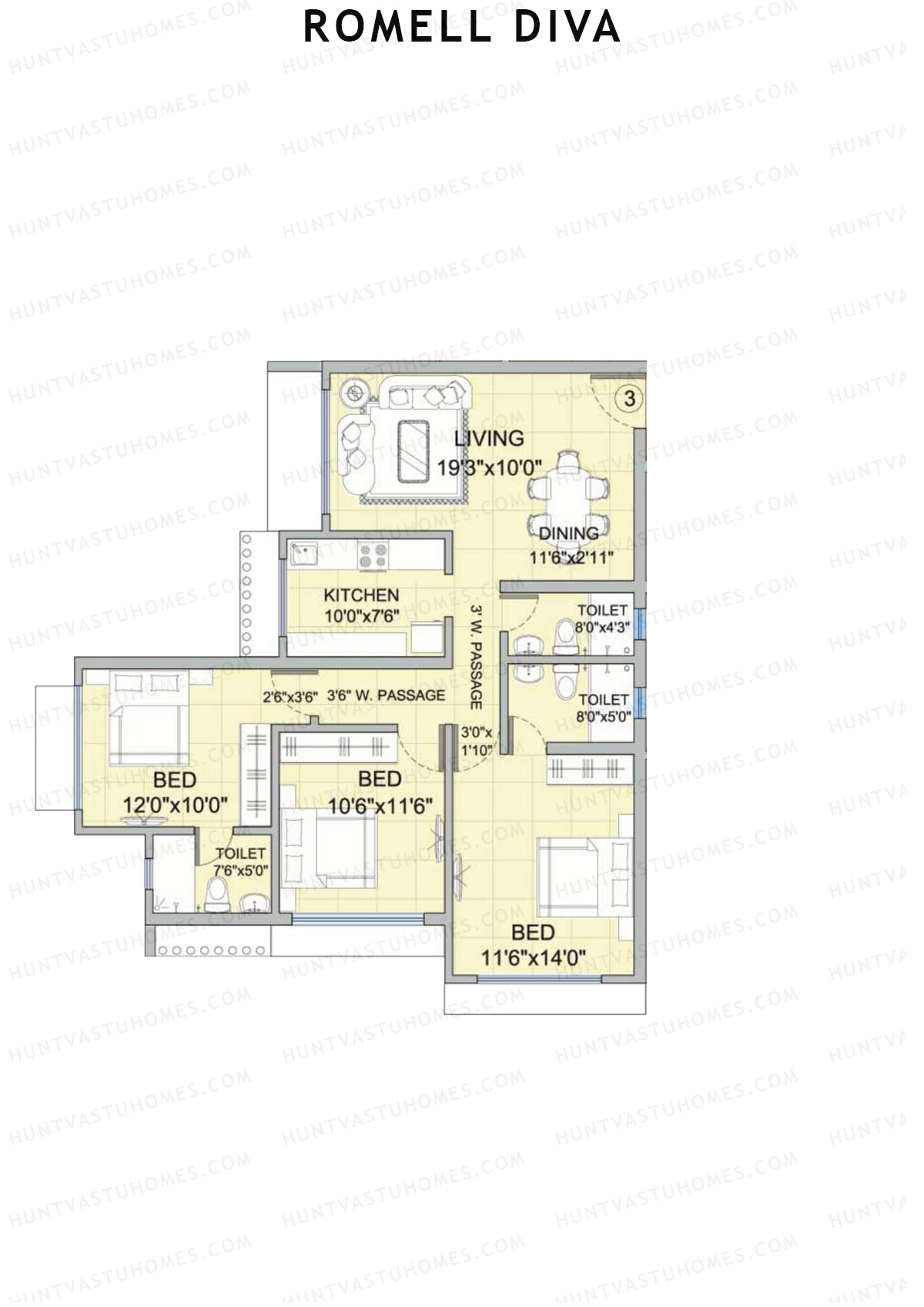 Romell Diva Wing B Unit 3 Floor Plan