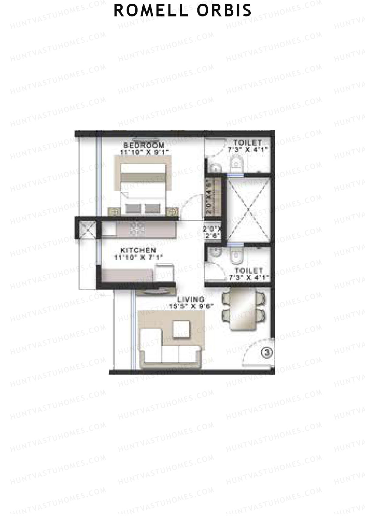 Romell Orbis Wing A Unit 3 Floor Plan