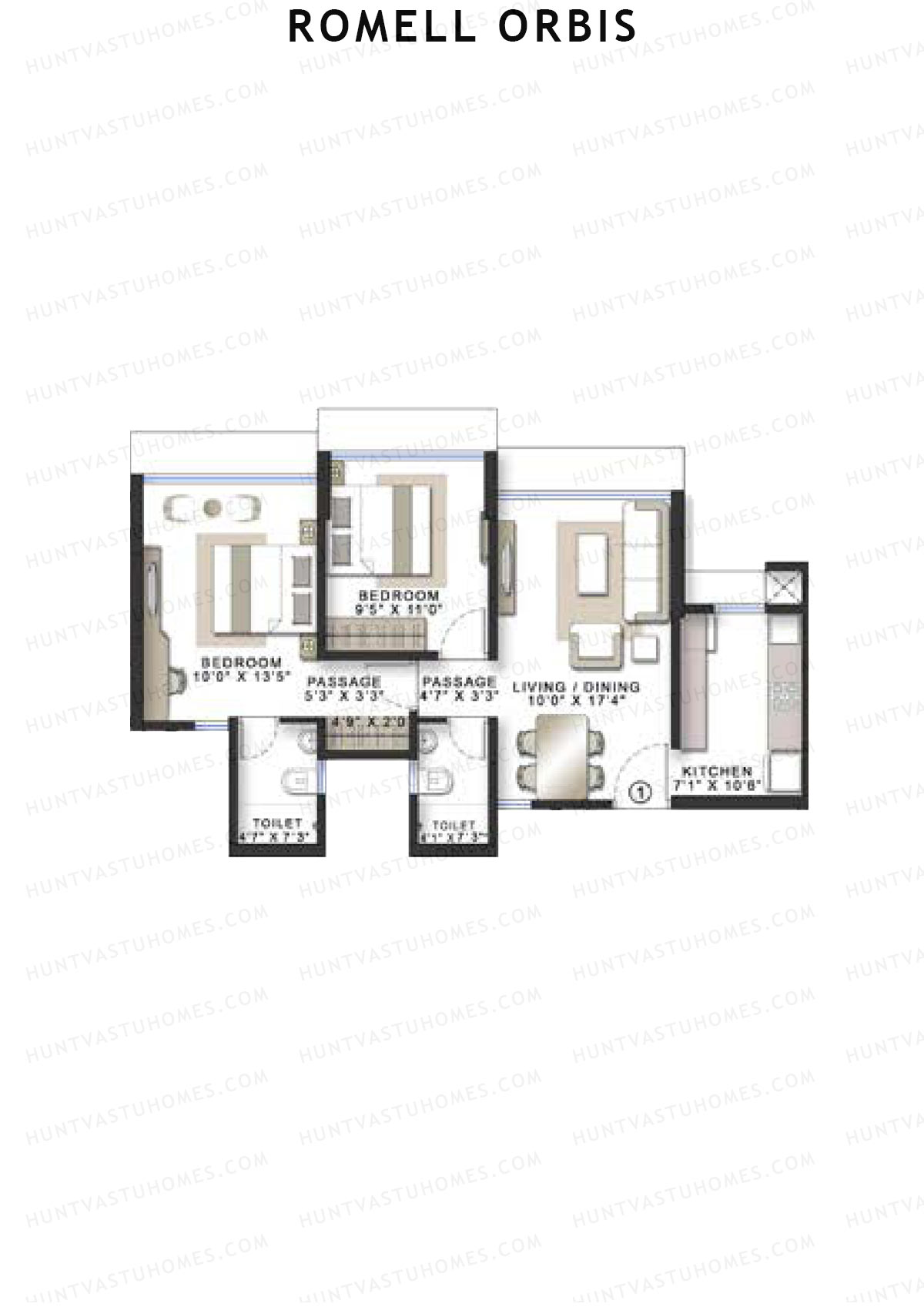 Romell Orbis Wing B Unit 1 Floor Plan